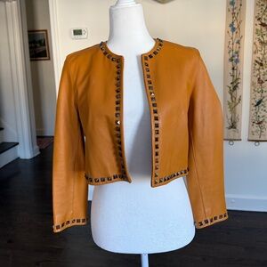 Uterque Mustard Yellow Studded Leather Blazer
